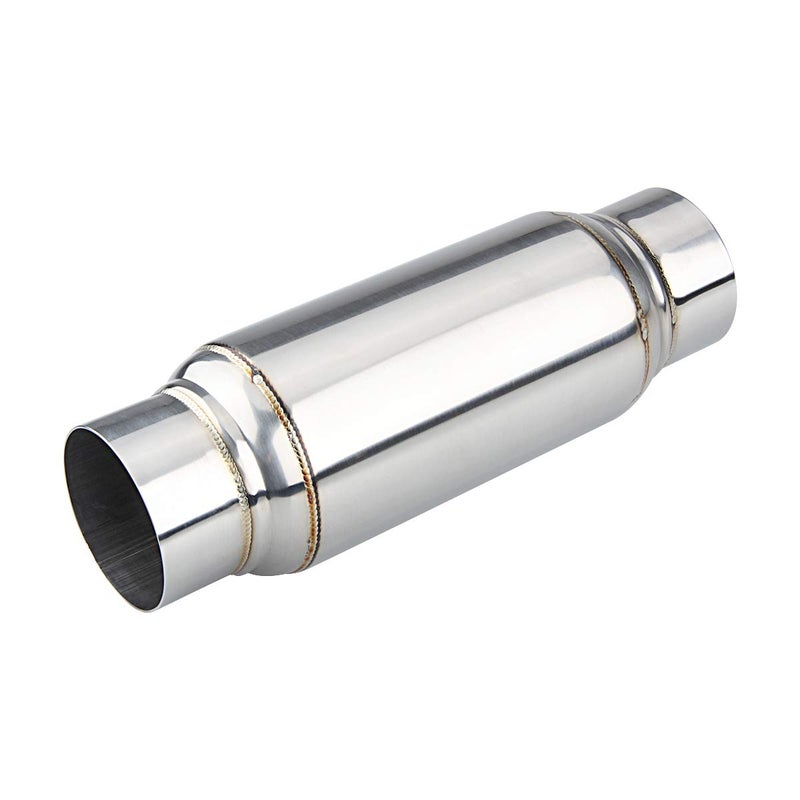 LCGP 3" Inlet Universal Resonator, 3" Outlet 12" Overall Length Stainless Steel Performance Muffler, Polished, Straight Through Design, Deep Tone - Image 1